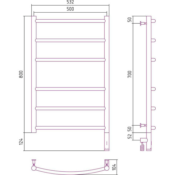 Полотенцесушитель электрический Сунержа Галант 3.0 П6 800x500 мм 05-5801-8050 R, состаренная бронза - фото 5