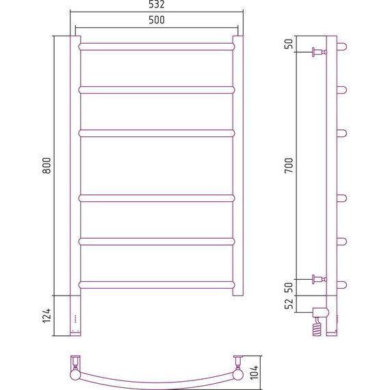 Полотенцесушитель электрический Сунержа Галант 3.0 П6 800x500 мм 12-5800-8050 L, белый - фото 5