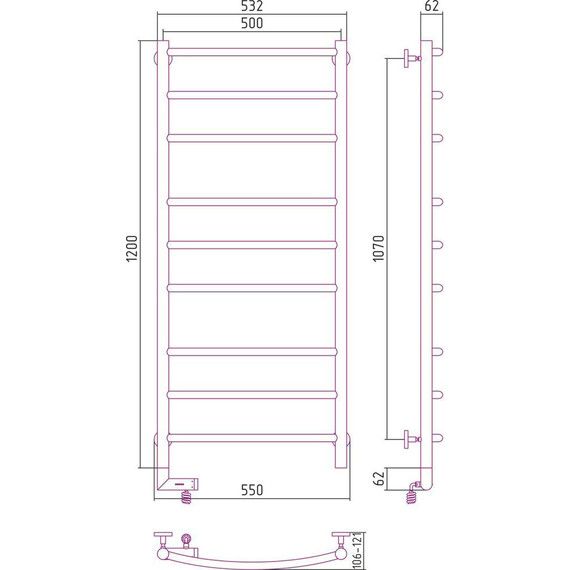 Полотенцесушитель электрический Сунержа Галант 2.0 П9 1200x500 мм 31-5200-1250 L, чёрный матовый - фото 5