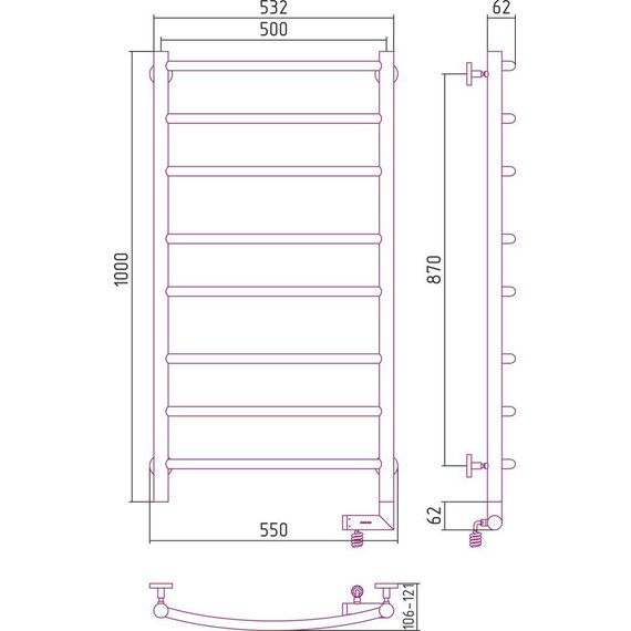 Полотенцесушитель электрический Сунержа Галант 2.0 П8 1000x500 мм 31-5201-1050 R, чёрный матовый - фото 5