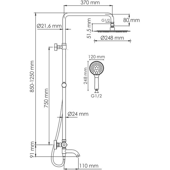 Душевая стойка с термостатом WasserKraft A188.208.207.PG Thermo, глянцевое золото - фото 3