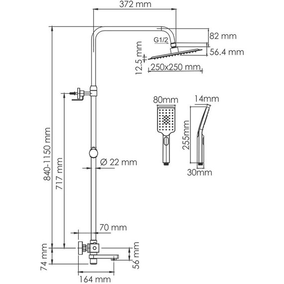 Душевая стойка с термостатом WasserKraft A199.198.201.BG Thermo, матовое золото - фото 3