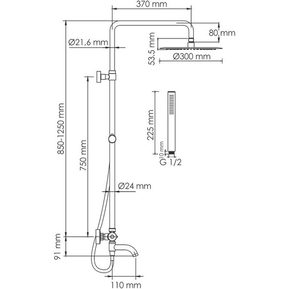 Душевая стойка с термостатом WasserKraft A288.160.217.BM Thermo, черный - фото 3