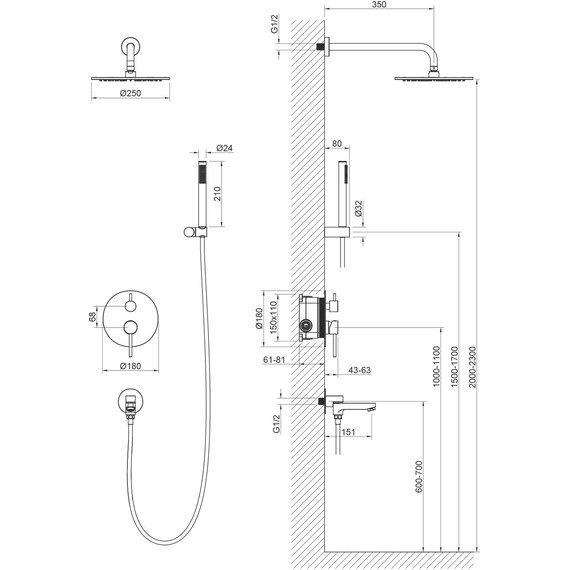 Душевая система для ванны Timo Saona SX-2379/17SM, золото матовое - фото 2
