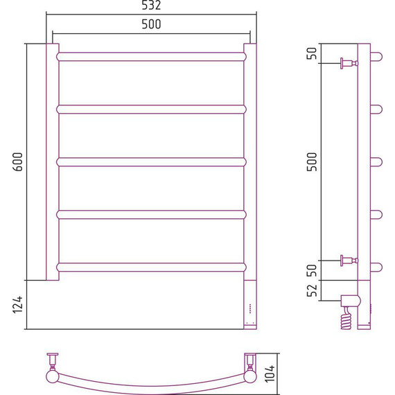 Полотенцесушитель электрический Сунержа Галант 3.0 П5 600x500 мм 020-5801-6050 R, шампань - фото 5