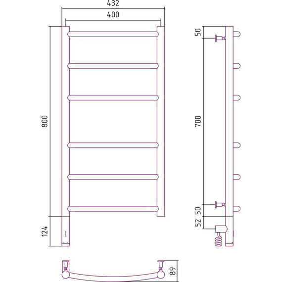Полотенцесушитель электрический Сунержа Галант 3.0 П6 800x400 мм 03-5800-8040 L, золото - фото 5