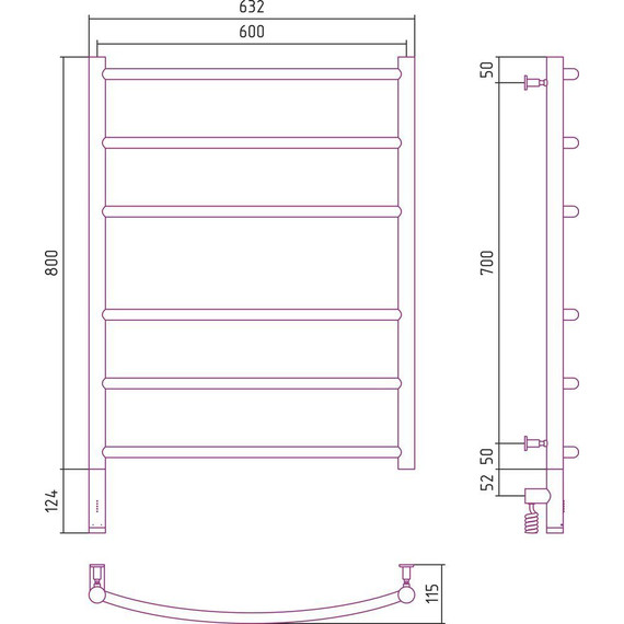 Полотенцесушитель электрический Сунержа Галант 3.0 П6 800x600 мм 05-5800-8060 L, состаренная бронза - фото 5