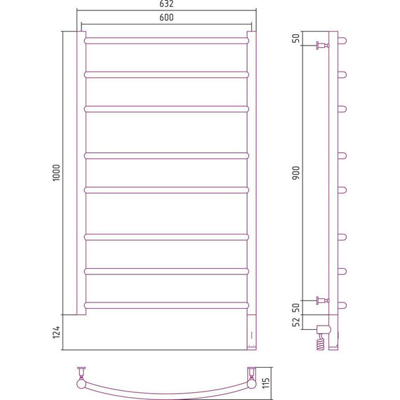 Полотенцесушитель электрический Сунержа Галант 3.0 П8 1000x600 мм 05-5801-1060 R, состаренная бронза - фото 5