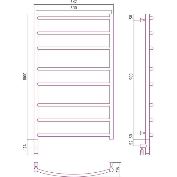 Полотенцесушитель электрический Сунержа Галант 3.0 П8 1000x600 мм 071-5800-1060 L, сатин - фото 5