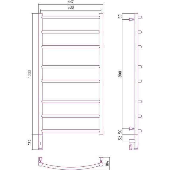 Полотенцесушитель электрический Сунержа Галант 3.0 П8 1000x500 мм 12-5800-1050 L, белый - фото 4