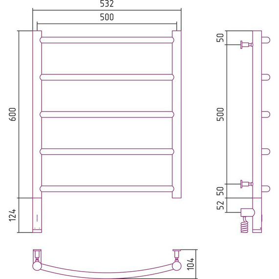 Полотенцесушитель электрический Сунержа Галант 3.0 П5 600x500 мм 12-5800-6050 L, белый - фото 5
