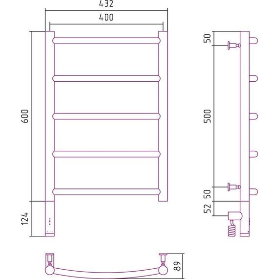 Полотенцесушитель электрический Сунержа Галант 3.0 П5 600x400 мм 30-5800-6040 L, белый матовый - фото 5