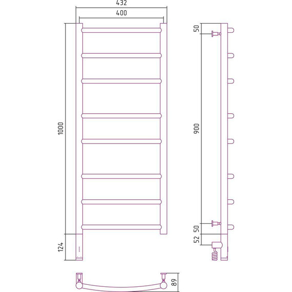 Полотенцесушитель электрический Сунержа Галант 3.0 П8 1000x400 мм 31-5800-1040 L, чёрный матовый - фото 5