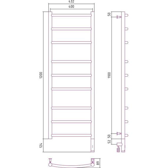 Полотенцесушитель электрический Сунержа Галант 3.0 П9 1200x400 мм 31-5801-1240 R, чёрный матовый - фото 5