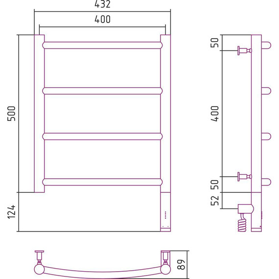 Полотенцесушитель электрический Сунержа Галант 3.0 П4 500x400 мм 31-5801-5040 R, чёрный матовый - фото 5