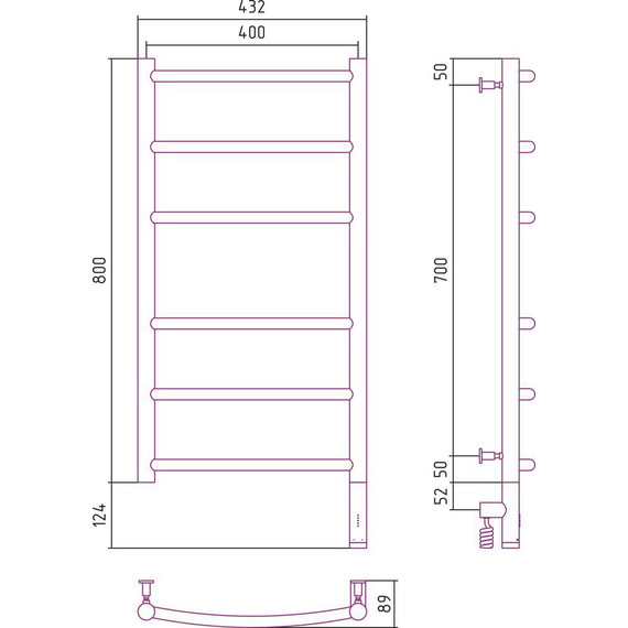 Полотенцесушитель электрический Сунержа Галант 3.0 П6 800x400 мм 31-5801-8040 R, чёрный матовый - фото 5