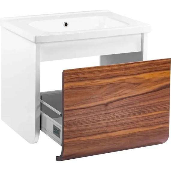 Тумба подвесная с раковиной Pestan Vision 60 см VSN600T-CR (раковина Creavit 60) дуб орех/белый - фото 4