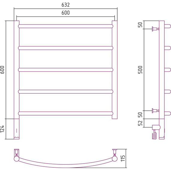Полотенцесушитель электрический Сунержа Галант 3.0 П5 600x600 мм 05-5800-6060 L, состаренная бронза - фото 5