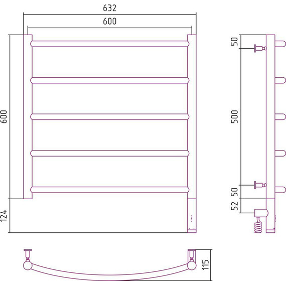 Полотенцесушитель электрический Сунержа Галант 3.0 П5 600x600 мм 05-5801-6060 R, состаренная бронза - фото 5