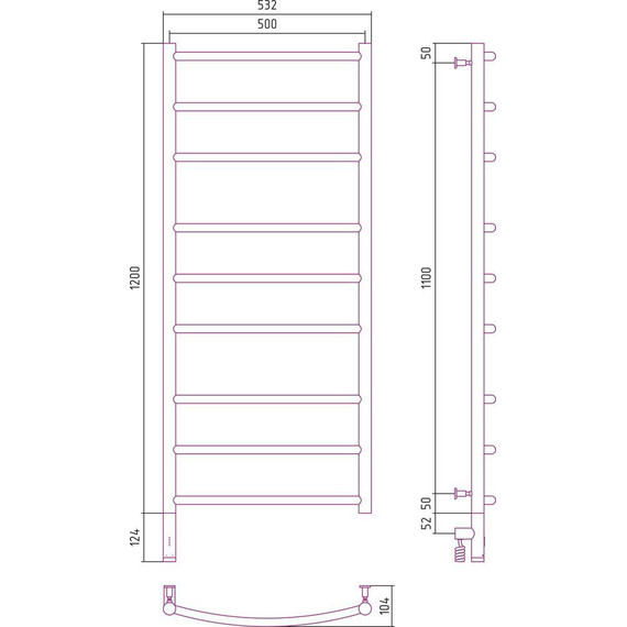 Полотенцесушитель электрический Сунержа Галант 3.0 П9 1200x500 мм 071-5800-1250 L, сатин - фото 5
