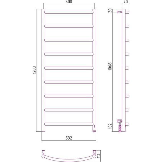 Полотенцесушитель электрический Сунержа Галант 4.0 П9 1200x500 мм 12-0831-1250 R, белый - фото 5