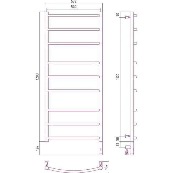 Полотенцесушитель электрический Сунержа Галант 3.0 П9 1200x500 мм 12-5801-1250 R, белый - фото 5