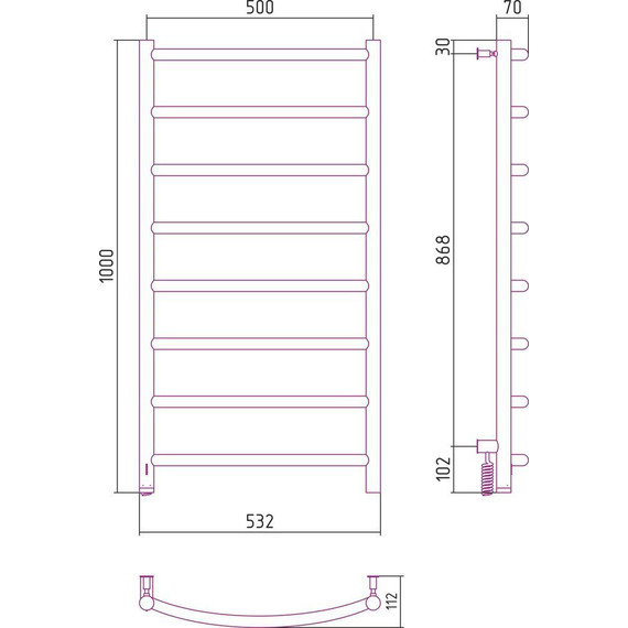 Полотенцесушитель электрический Сунержа Галант 4.0 П8 1000x500 мм 15-0830-1050 L, тёмный титан муар - фото 5