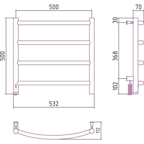 Полотенцесушитель электрический Сунержа Галант 4.0 П4 500x500 мм 15-0830-5050 L, тёмный титан муар - фото 5