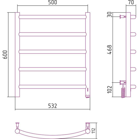 Полотенцесушитель электрический Сунержа Галант 4.0 П5 600x500 мм 30-0831-6050 R, белый матовый - фото 5