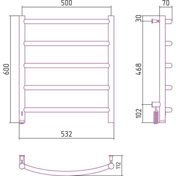 Полотенцесушитель электрический Сунержа Галант 4.0 П5 600x500 мм 31-0830-6050 L, чёрный матовый - фото 5