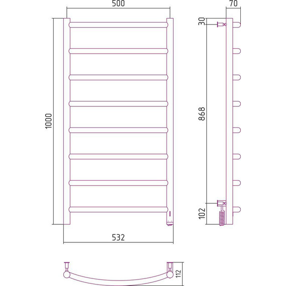 Полотенцесушитель электрический Сунержа Галант 4.0 П8 1000x500 мм 31-0831-1050 R, чёрный матовый - фото 5