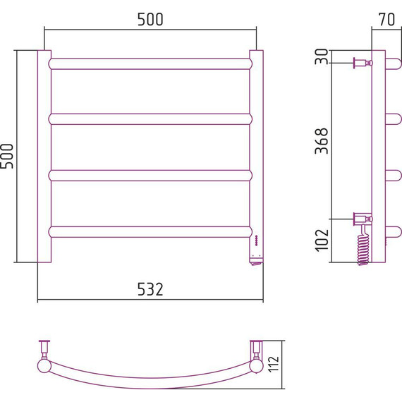 Полотенцесушитель электрический Сунержа Галант 4.0 П4 500x500 мм 31-0831-5050 R, чёрный матовый - фото 5