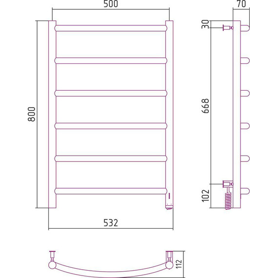 Полотенцесушитель электрический Сунержа Галант 4.0 П6 800x500 мм 31-0831-8050 R, чёрный матовый - фото 5
