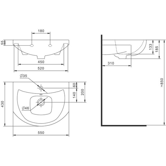 Тумба напольная с раковиной Mirsant Лайт 55 см, белый (тумба идёт в разобранном виде) - фото 7