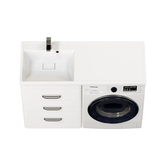 Тумба напольная с раковиной-столешницей Mirsant Fuji 120 см с доводчиком L (раковина Fly2) белый - фото, картинка 2 Тумба напольная с раковиной-столешницей Mirsant Fuji 120 см с доводчиком L (раковина Fly2) белый - фото 2