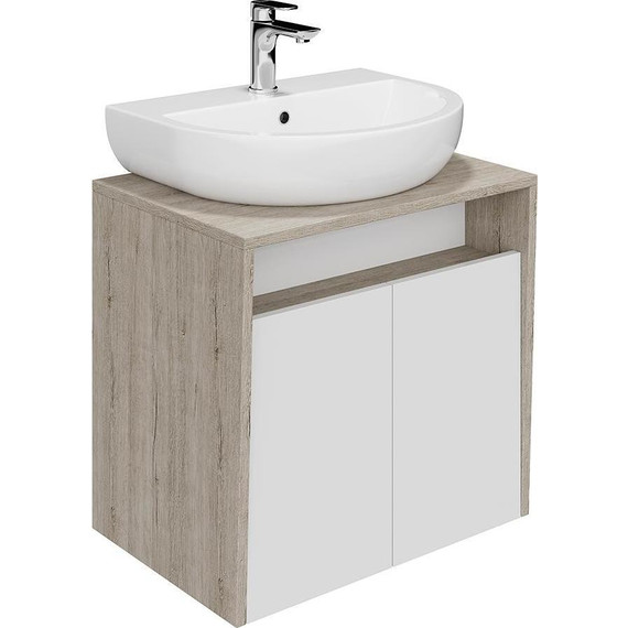 Тумба подвесная со столешницей Kerama Marazzi Pro 60 см PRO.60.2\WHT, дуб орегон/белый глянцевый - фото 
