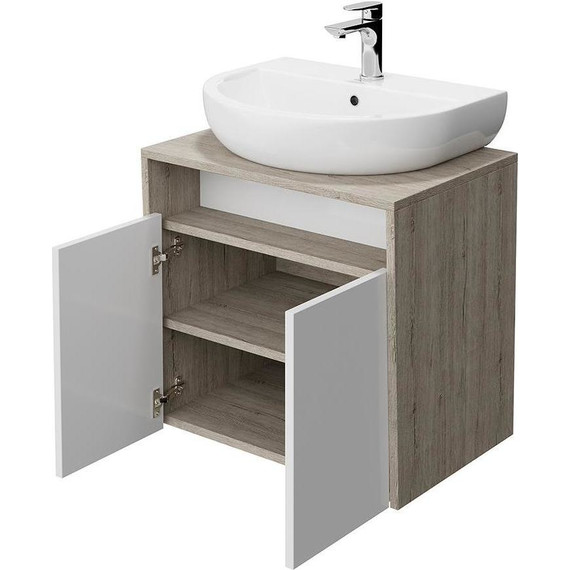 Тумба подвесная со столешницей Kerama Marazzi Pro 60 см PRO.60.2\WHT, дуб орегон/белый глянцевый - фото 3