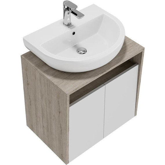 Тумба подвесная со столешницей Kerama Marazzi Pro 60 см PRO.60.2\WHT, дуб орегон/белый глянцевый - фото 4