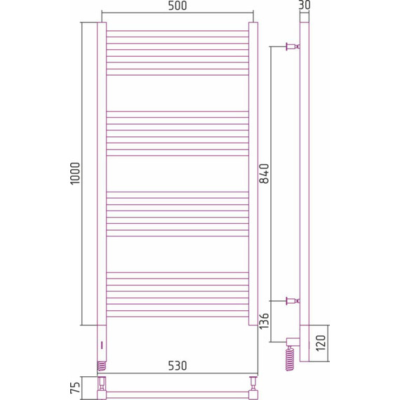 Полотенцесушитель электрический Сунержа Модус 3.0 П16 1000x500 мм 020-5700-1050 L, шампань - фото 5