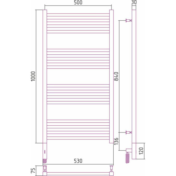 Полотенцесушитель электрический Сунержа Модус 3.0 П16 1000x500 мм 31-5700-1050 L, чёрный матовый - фото 5