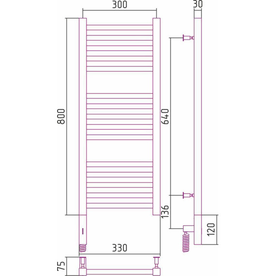 Полотенцесушитель электрический Сунержа Модус 3.0 П15 800x300 мм 30-5700-8030 L, белый матовый - фото 5