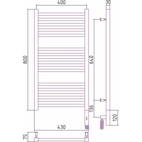 Полотенцесушитель электрический Сунержа Модус 3.0 П15 800x400 мм 051-5701-8040 R, состаренная латунь - фото 5