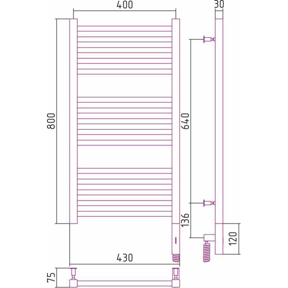 Полотенцесушитель электрический Сунержа Модус 3.0 П15 800x400 мм 12-5701-8040 R, белый - фото 5