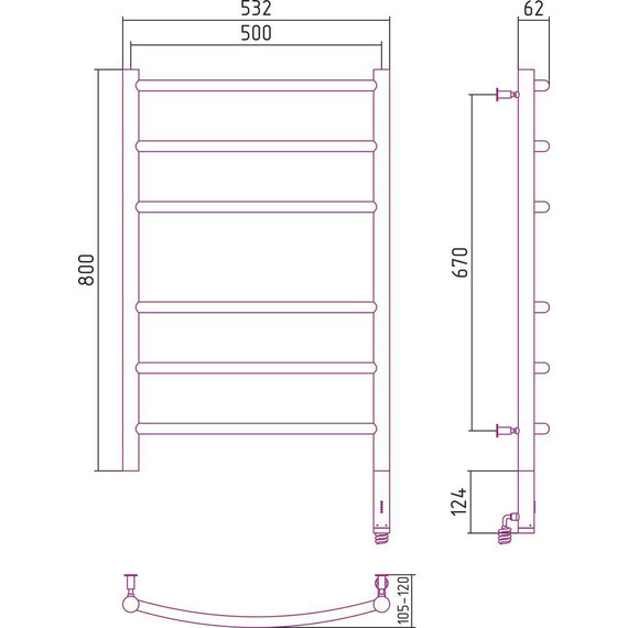 Полотенцесушитель электрический Сунержа Галант П6 800x500 мм 31-5401-8050 R, чёрный матовый - фото 11