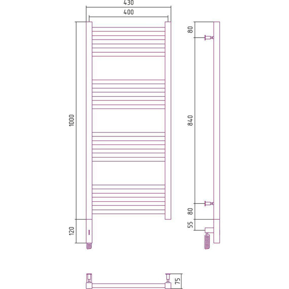 Полотенцесушитель электрический Сунержа Модус 3.0 П16 1000x400 мм 31-5700-1040 L, чёрный матовый - фото 5
