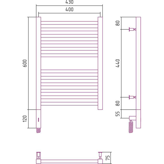 Полотенцесушитель электрический Сунержа Модус 3.0 П12 600x400 мм 31-5700-6040 L, чёрный матовый - фото 5