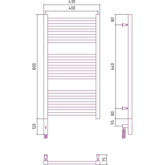 Полотенцесушитель электрический Сунержа Модус 3.0 П15 800x400 мм 12-5700-8040 L, белый - фото 5