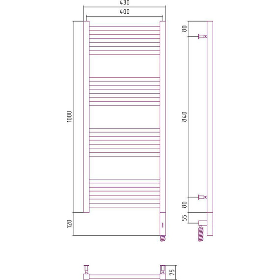 Полотенцесушитель электрический Сунержа Модус 3.0 П16 1000x400 мм 31-5701-1040 R, чёрный матовый - фото 5