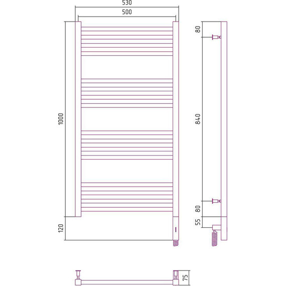 Полотенцесушитель электрический Сунержа Модус 3.0 П16 1000x500 мм 31-5701-1050 R, чёрный матовый - фото 5