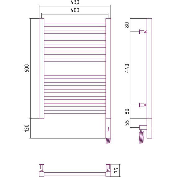 Полотенцесушитель электрический Сунержа Модус 3.0 П12 600x400 мм 071-5701-6040 R, сатин - фото 5